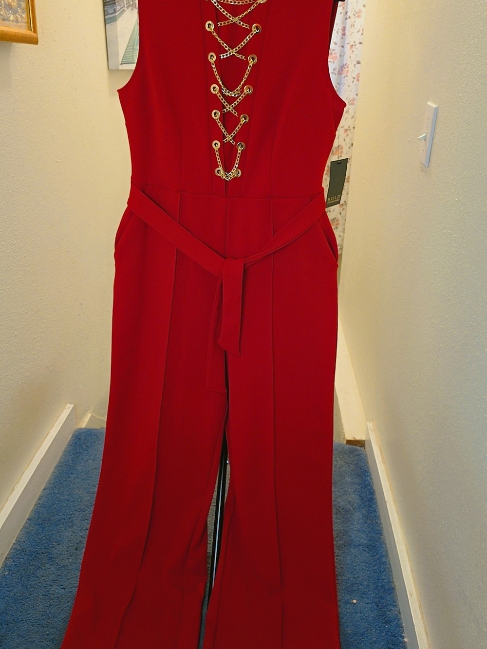 BOLD elements Red Sleeveless Lace-Up Jumpsuit with Waist Tie
